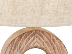 LED Tischlampe mit Keramikfuß Holzoptik & Leinenschirm Beige, Höhe 31cm