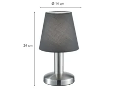 LED Tischlampe mit Stoff Lampenschirm Grau & Touchfunktion dimmbar, Höhe 24cm