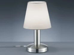 LED Tischlampe mit Stoff Lampenschirm Weiß & Touchfunktion dimmbar, Höhe 24cm