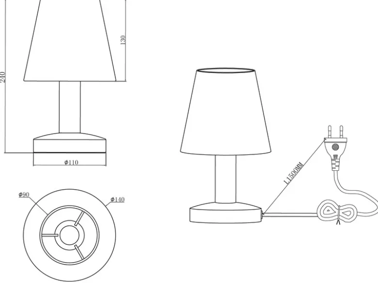 LED Tischlampe mit Stoff Lampenschirm Weiß & Touchfunktion dimmbar, Höhe 24cm