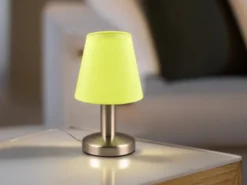 LED Tischlampe mit Stoff Lampenschirm Grün & Touchfunktion dimmbar, Höhe 24cm