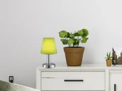 LED Tischlampe mit Stoff Lampenschirm Grün & Touchfunktion dimmbar, Höhe 24cm