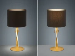 LED Tischlampe mit Stoffschirm Schwarz und beleuchtetem Gestell, Höhe 62cm