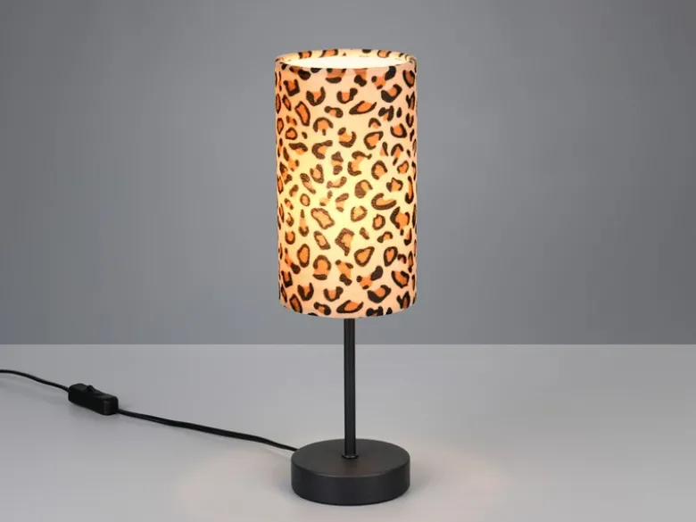 LED Tischlampe mit Stoffschirm Leopardenmuster, Höhe 36,5cm
