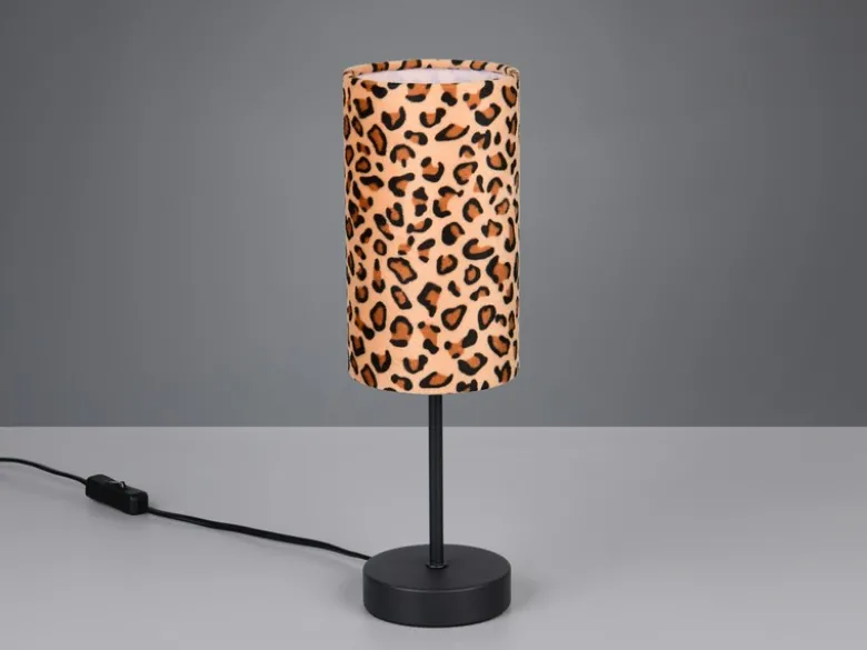 LED Tischlampe mit Stoffschirm Leopardenmuster, Höhe 36,5cm
