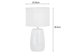 LED Tischlampe Weiß mit Keramikfuß & Stoffschirm, Höhe 36,5cm