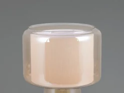 LED Tischleuchte aus Glas Bernsteinfarben mit Stoffschirm innen, Höhe 29cm