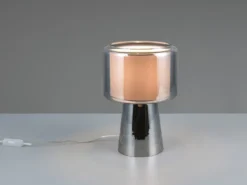 LED Tischleuchte aus Glas Silber Chrom mit Stoffschirm innen, Höhe 29cm