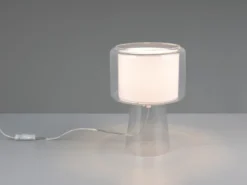 LED Tischleuchte aus Glas Transparent mit Stoffschirm innen, Höhe 29cm