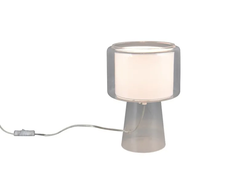 LED Tischleuchte aus Glas Transparent mit Stoffschirm innen, Höhe 29cm