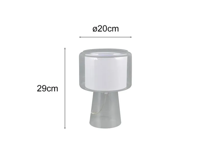 LED Tischleuchte aus Glas Transparent mit Stoffschirm innen, Höhe 29cm