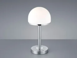 LED Tischleuchte BERLIN Silber mit Glas Lampenschirm dimmbar, Höhe 39cm