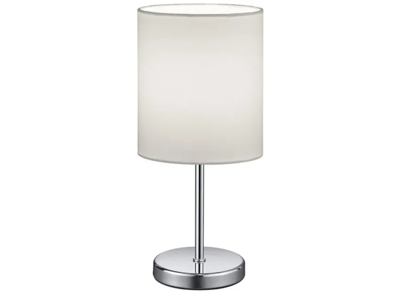 LED Tischleuchte Chrom mit Stoffschirm in Weiß, Höhe 28cm