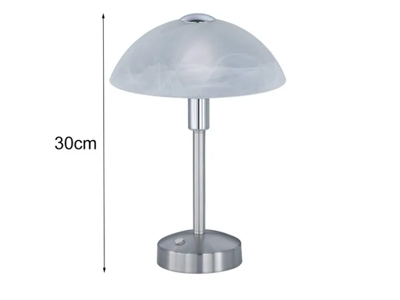LED Tischleuchte DONNA dimmbar, Silber mit Glasschirm, Höhe 30cm
