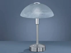 LED Tischleuchte DONNA dimmbar, Silber mit Glasschirm, Höhe 30cm