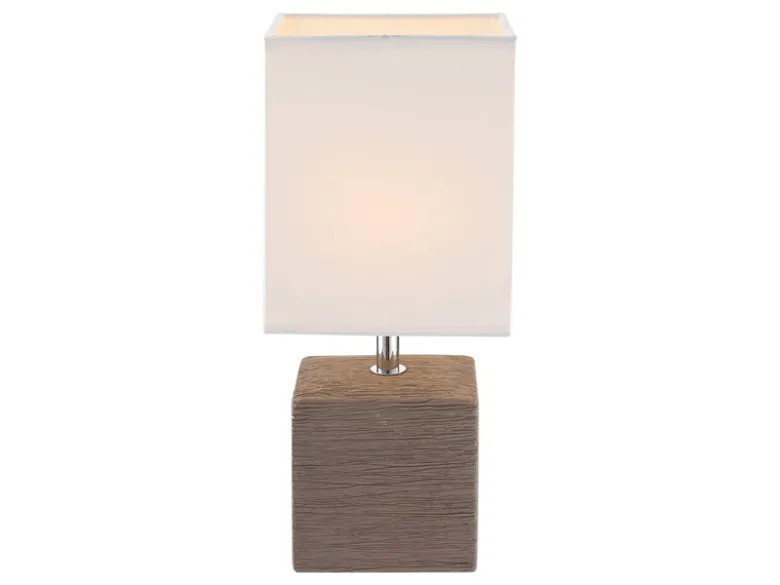 LED Tischleuchte eckig mit Keramikfuß und Stoffschirm, Braun, Höhe 29cm