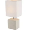 LED Tischleuchte eckig Weiß mit Keramikfuß und Stoffschirm, Höhe 29cm