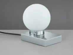 LED Tischleuchte Glaskugel Weiß Sockel Silber - Touch dimmbar, Höhe 15cm