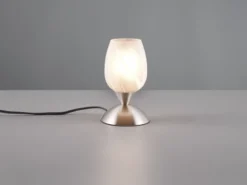LED Tischleuchte Glasschirm Weiß marmoriert, Silber - Touch dimmbar, Höhe 18cm