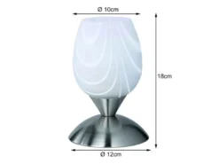 LED Tischleuchte Glasschirm Weiß marmoriert, Silber - Touch dimmbar, Höhe 18cm