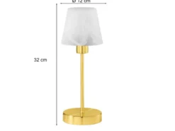 LED Tischleuchte Glasschirm Weiß Sockel Messing - Touch dimmbar, Höhe 32cm