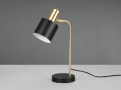 LED Tischleuchte Gold & Metallschirm Schwarz, Höhe 44cm