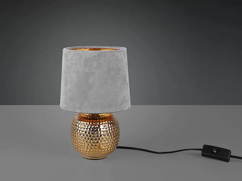 LED Tischleuchte Grau/Gold Keramikfuß Samtschirm, Höhe 26cm