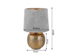LED Tischleuchte Grau/Gold Keramikfuß Samtschirm, Höhe 26cm
