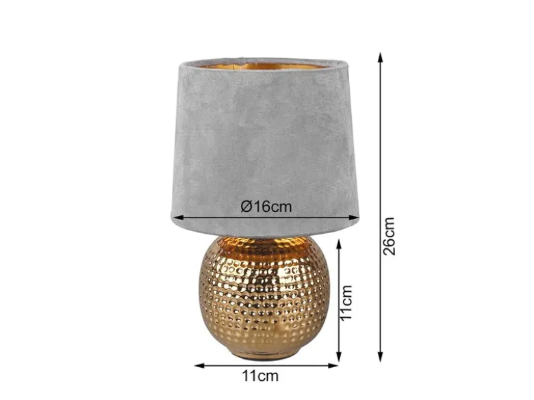 LED Tischleuchte Grau/Gold Keramikfuß Samtschirm, Höhe 26cm