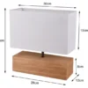 LED Tischleuchte Holzfuß mit Stoffschirm in Weiß, Höhe 30cm