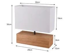 LED Tischleuchte Holzfuß mit Stoffschirm in Weiß, Höhe 30cm