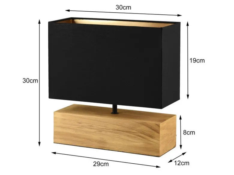 LED Tischleuchte Holzfuß Stoffschirm Schwarz/Gold, Höhe 30cm