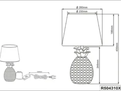 LED Tischleuchte Keramik Ananas Gold mit Stoffschirm Schwarz Gold, Höhe 43cm
