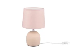 LED Tischleuchte Keramikfuß & Stoffschirm Beige, Höhe 26cm