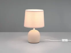 LED Tischleuchte Keramikfuß & Stoffschirm Beige, Höhe 26cm