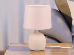 LED Tischleuchte Keramikfuß & Stoffschirm Beige, Höhe 26cm
