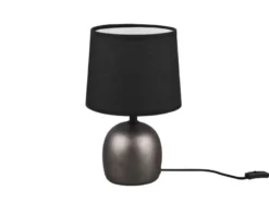 LED Tischleuchte Keramikfuß Silber & Stoffschirm Schwarz, Höhe 26cm