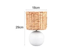 LED Tischleuchte Keramikfuß Weiß mit Seegras Lampenschirm, Höhe 29cm