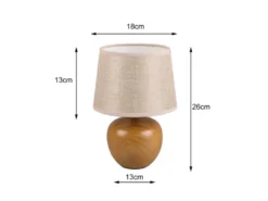 LED Tischleuchte Keramik in Holzoptik mit Stoffschirm Beige, Höhe 26cm