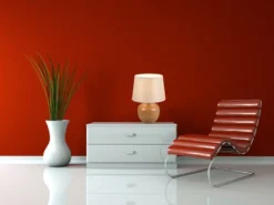 LED Tischleuchte Keramik in Holzoptik mit Stoffschirm Beige, Höhe 26cm