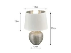 LED Tischleuchte Keramik mit Stoffschirm Weiß innen Silber, Höhe 26cm