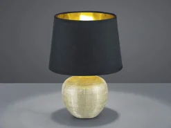 LED Tischleuchte Keramik mit Stoffschirm Schwarz innen Gold, Höhe 35cm