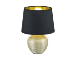 LED Tischleuchte Keramik mit Stoffschirm Schwarz innen Gold, Höhe 26cm