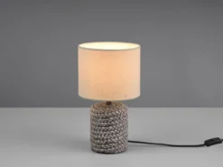 LED Tischleuchte Keramik mit Stoffschirm in Beige, Höhe 26cm