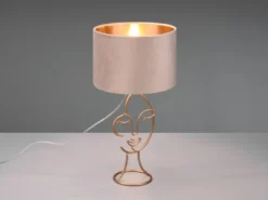 LED Tischleuchte Lampenschirm Samt in Beige Gold, Höhe 46cm