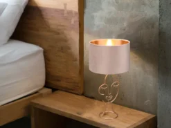 LED Tischleuchte Lampenschirm Samt in Beige Gold, Höhe 46cm