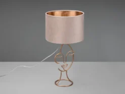 LED Tischleuchte Lampenschirm Samt in Beige Gold, Höhe 46cm