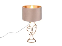 LED Tischleuchte Lampenschirm Samt in Beige Gold, Höhe 46cm
