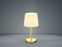 LED Tischleuchte Messing mit Stoffschirm Weiß, Höhe 45-56cm verstellbar