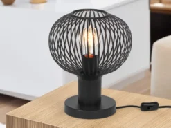LED Tischleuchte mit Gitter Lampenschirm Schwarz, Höhe 28cm